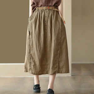 Chân váy linen lưng thun kiểu năm khuy - NU8809