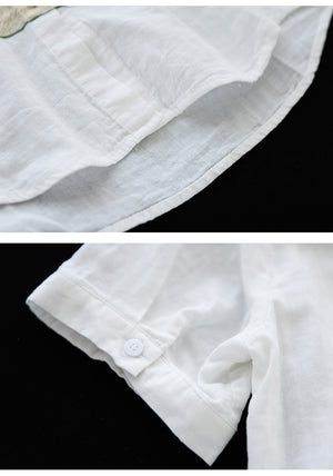 Áo sơ mi linen ngắn tay cổ đức in hoa loa kèn - NU8806