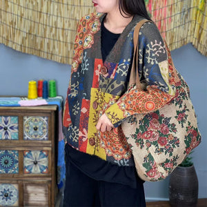 Áo khoác len cardigan dài tay cổ V in hoa văn retro - NU9190