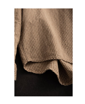 Áo sơ mi linen dài tay cổ tròn kẻ caro túi nắp tròn - NU9966