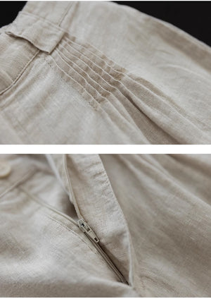 Quần baggy linen lưng cao ống rộng hai túi chéo - NU9068