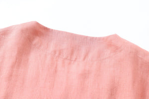 Đầm liền linen ngắn tay cổ V thêu hoa văn retro trước ngực - NU9902
