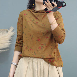 Áo T-shirt dài tay cổ lọ in những bông hồng - NU9667