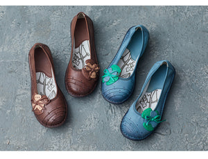 Giày da morigirl retro đế bằng đính nơ hoa - OD2262
