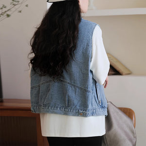 Áo khoác gile denim sát nách cổ đức hai túi - NU9203