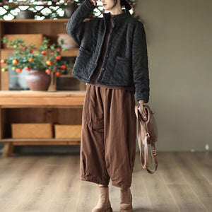 Áo khoác dài tay retro trần bông cổ đứng hai túi vuông - NU9338