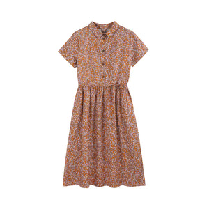 Đầm liền linen ngắn tay cổ đức in hoa liti túi chéo khuy cài - NU10032