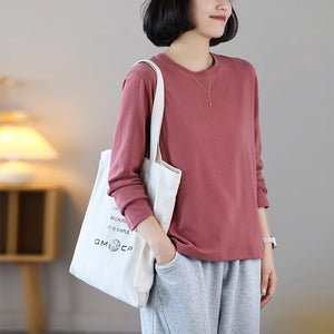 Áo T-shirt dài tay cổ tròn tròn đơn một màu - NU9132