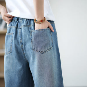 Quần baggy denim lửng ống đứng đơn sắc - Q166