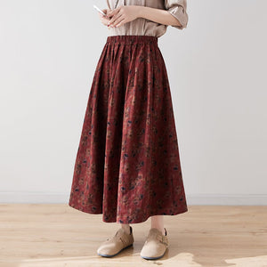 Chân váy linen retro lưng thun chữ A in hoa liti - NU9982