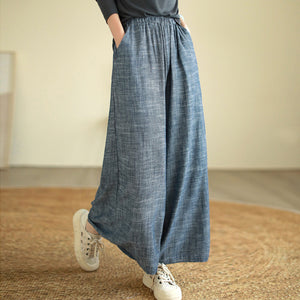 Quần baggy linen lưng thun ống rộng hai túi chéo retro - Q217