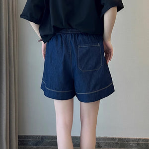 Quần sooc denim đơn sắc lưng thun dây rút một túi sau - NU8945