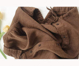Áo sơ mi linen sát nách cổ đức đơn sắc vạt dây rút - NU8980