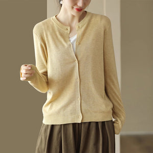 Áo khoác cardigan len đan dài tay cổ tròn đơn sắc - NU9355