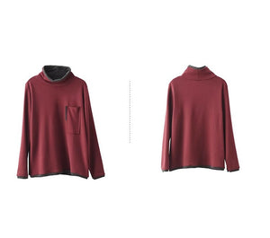 Áo T-shirt dài tay cổ lọ phối màu đơn sắc một túi - NU9381