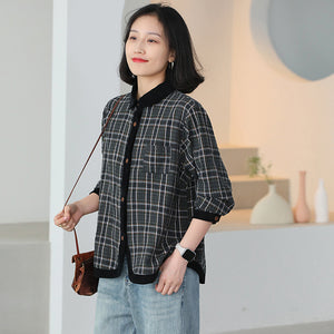 Áo sơ mi linen dài tay cổ pipi bo viền - NU9753