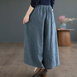 Quần baggy linen lưng ống rộng thêu hoa văn - NU8696