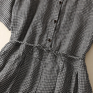 Áo liền quần baggy linen ngắn tay kẻ caro - NU8672