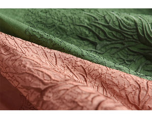 Đầm liền linen ngắn tay cổ tròn thêu cây đa eo thắt dây - NU8970