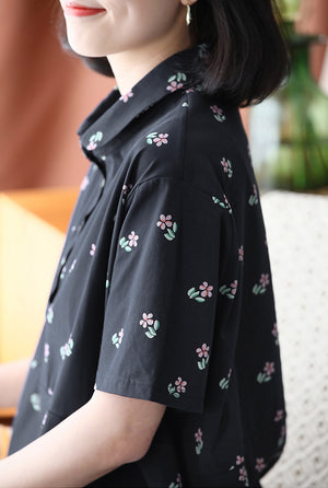 Áo T-shirt ngắn tay cổ pipi in hoa liti - NU8727