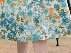 Chân váy linen lưng thun hai túi in hoa lá retro - V080