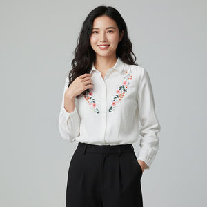 Áo sơ mi linen dài tay thêu hoa - A1240