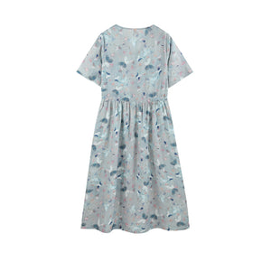 Đầm liền linen ngắn tay cổ V in những cánh bướm - NU10020