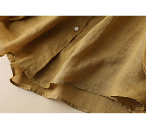 Áo sơ mi linen dài tay cổ đức in lông vũ - NU8771