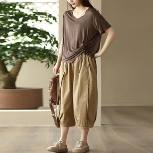 Quần baggy lửng lưng thun ống rộng gân nổi - NU10008