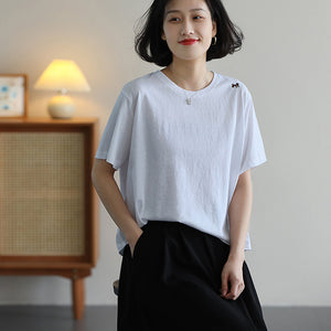 Áo T-shirt ngắn tay cổ tròn thêu chú cón nhỏ - NU10083