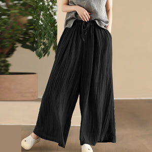 Quần baggy linen lưng cao thun in màu nước retro - Q003