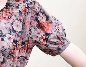 Đầm liền linen ngắn tay cổ tròn in hoa lá chiết eo - NU10184