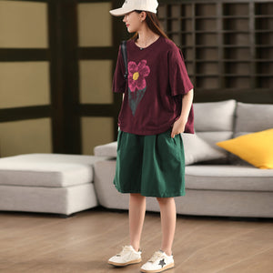 Áo T-shirt ngắn tay cổ tròn in bông hoa - A855