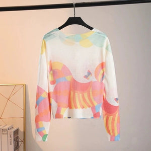 Áo khoác len cardigan dài tay cổ tròn in chú ngựa - A528