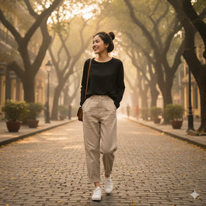 Áo T-shirt dài tay cổ tròn đơn sắc  - A096