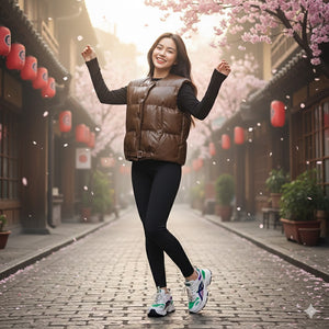 Áo khoác gile lông vũ cổ tròn vạt bo - A488
