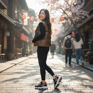 Áo khoác gile lông vũ cổ tròn vạt bo - A488