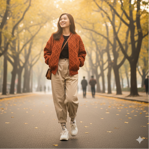 Áo khoác dài tay cổ bóng chày kiểu trần trám - A427