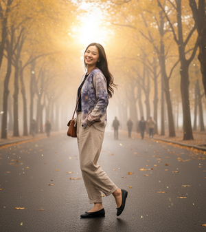 Áo khoác len cardigan dài tay cổ tròn in hoa retro - A529