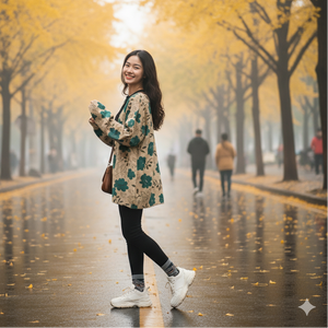 Áo len dài tay cổ tròn in những bông hoa đồng màu - A476