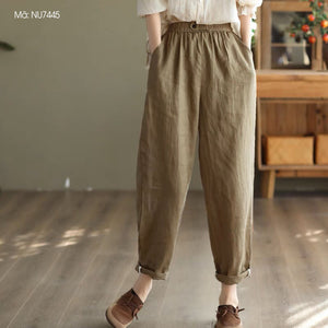 Quần baggy linen lưng thun ống đứng một khuy cài - NU7443