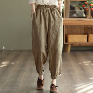 Quần baggy linen lưng thun ống đứng một khuy cài - NU7443