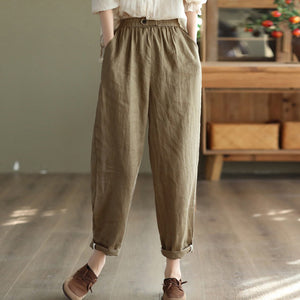 Quần baggy linen lưng thun ống đứng một khuy cài - NU7443