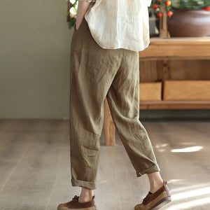 Quần baggy linen lưng thun ống đứng một khuy cài - NU7443