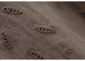 Quần baggy linen lửng lưng thun ống rộng phối ren thêu hoa văn - NU8872