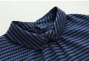 Áo sơ mi linen ngắn tay cổ pipi khuy cài sau kẻ caro - NU8888