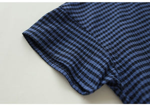 Áo sơ mi linen ngắn tay cổ pipi khuy cài sau kẻ caro - NU8888