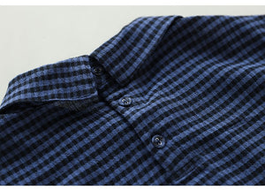 Áo sơ mi linen ngắn tay cổ pipi khuy cài sau kẻ caro - NU8888