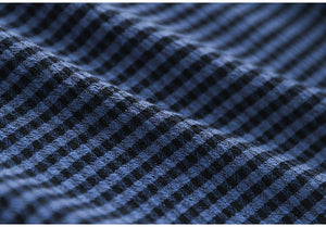 Áo sơ mi linen ngắn tay cổ pipi khuy cài sau kẻ caro - NU8888