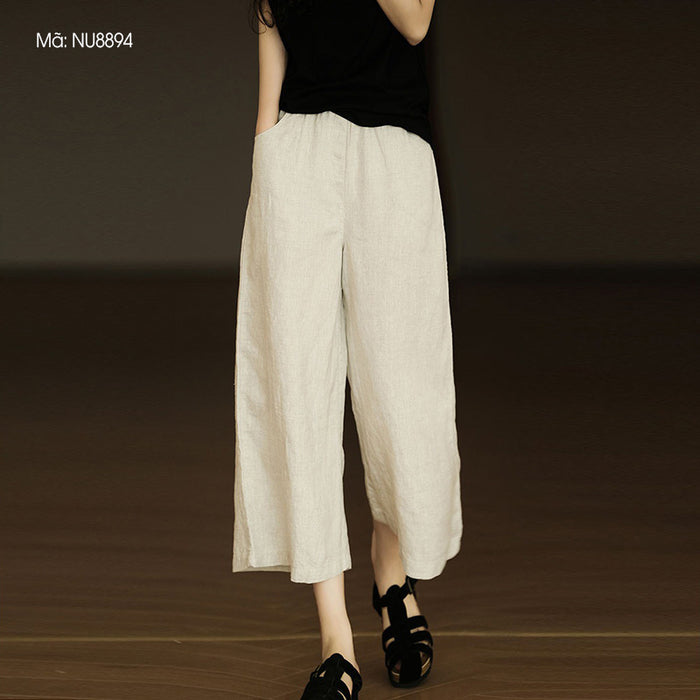 Quần baggy linen lưng thun hai túi chéo một màu - NU8894